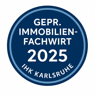 Geprüfter Immobilienfachwirt (IHK) Siegel für den geprüften Immobilien-Fachwirt 2025 der IHK Karlsruhe.