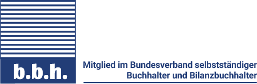 Logo des b.b.h. mit dem Schriftzug „Mitglied im Bundesverband selbstständiger Buchhalter und Bilanzbuchhalter“.